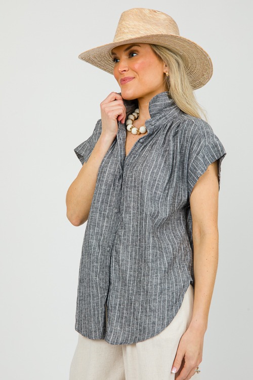 Pinstripe Linen Button Top, Black - 0412-119.jpg