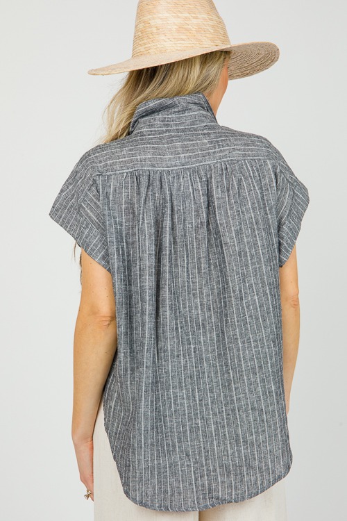 Pinstripe Linen Button Top, Black - 0412-121.jpg