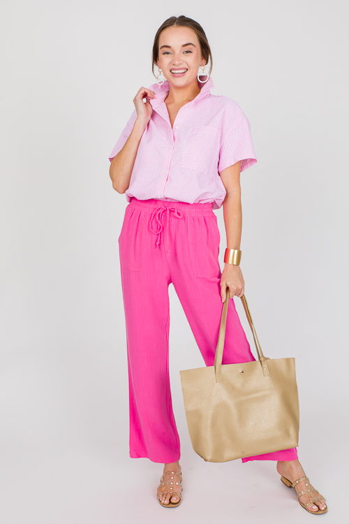 Straight Leg Linen Pants, Pink - SALE - The Blue Door Boutique