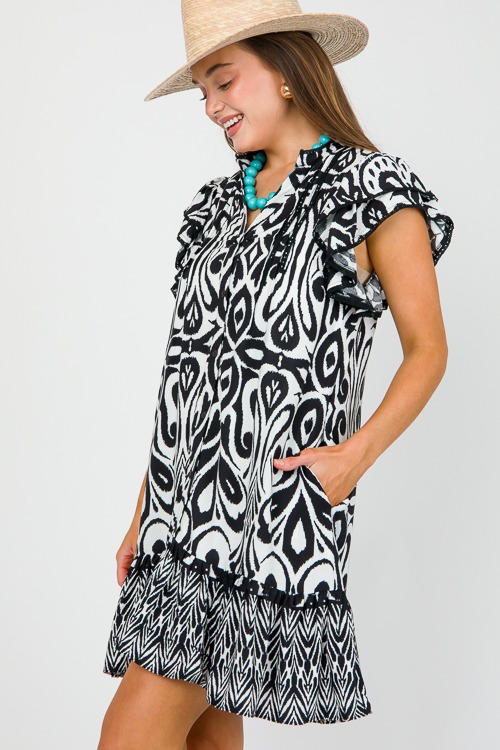 Contrast Hem Print Dress, Black - 0425-26h.jpg