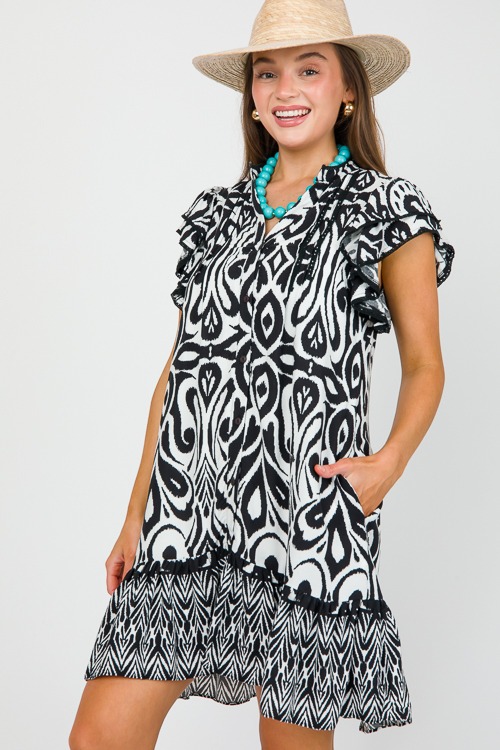 Contrast Hem Print Dress, Black - 0425-28.jpg