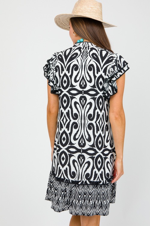 Contrast Hem Print Dress, Black - 0425-32.jpg