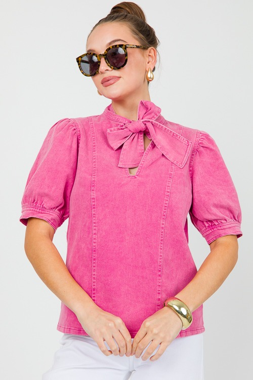 Denim Tie Neck Top, Pink - 0430-115p.jpg