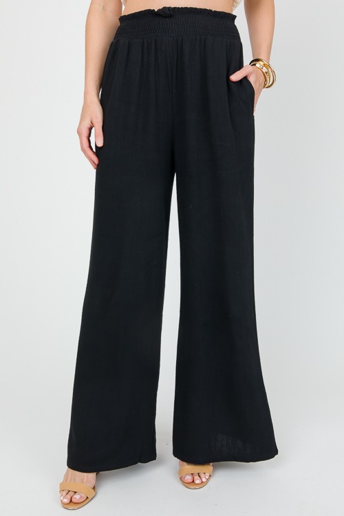 Smock Waist Linen Pants, Black - 0506-49p.jpg