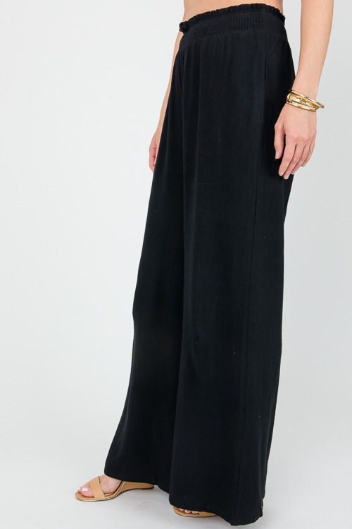 Smock Waist Linen Pants, Black - 0506-51.jpg