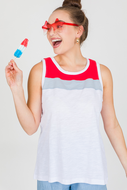 Colorblock Tank, White Combo