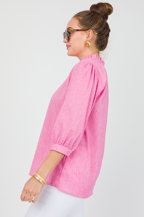 Linen Ruffle Neck Blouse, Pink - 0515-73h.jpg