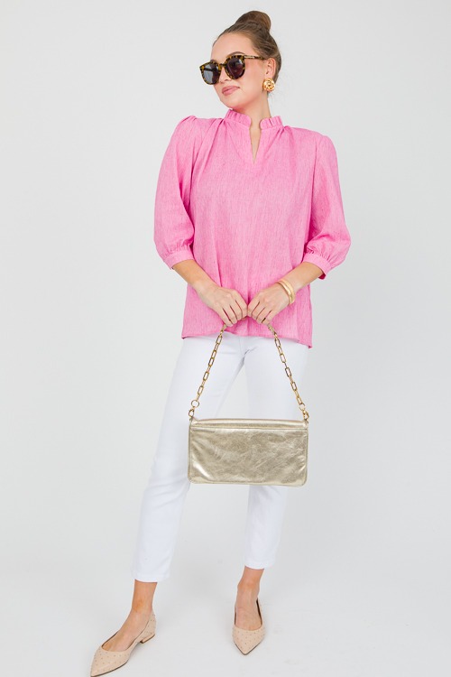 Linen Ruffle Neck Blouse, Pink - 0515-74.jpg