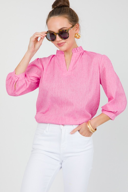 Linen Ruffle Neck Blouse, Pink - 0515-75.jpg