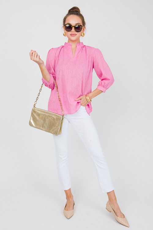 Linen Ruffle Neck Blouse, Pink - 0515-76.jpg