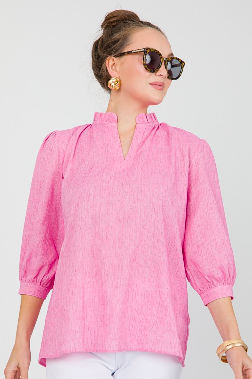 Linen Ruffle Neck Blouse, Pink - 0515-77.jpg