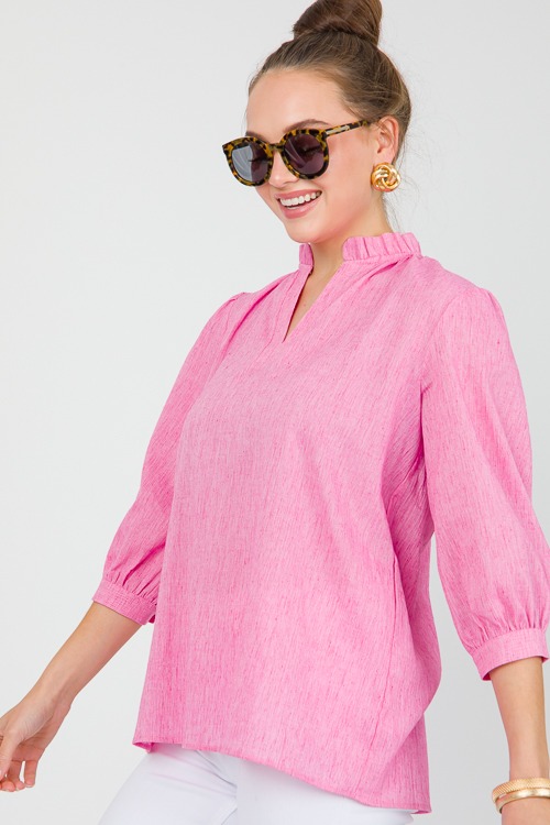 Linen Ruffle Neck Blouse, Pink - 0515-78.jpg