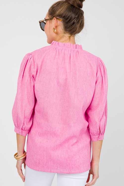 Linen Ruffle Neck Blouse, Pink - 0515-79.jpg