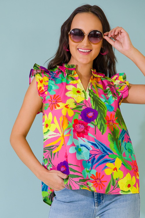 Tropical Floral Top, Hot Pink - 0517-136h.jpg