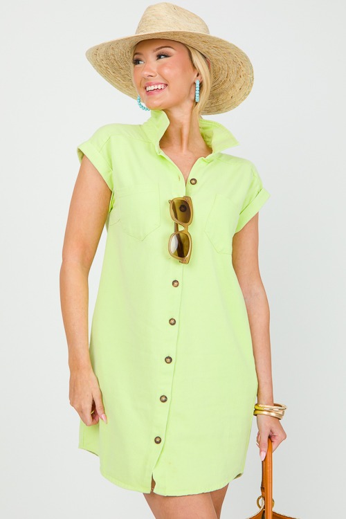 Cuffed Denim Shirt Dress, Lime - 0521-35p.jpg