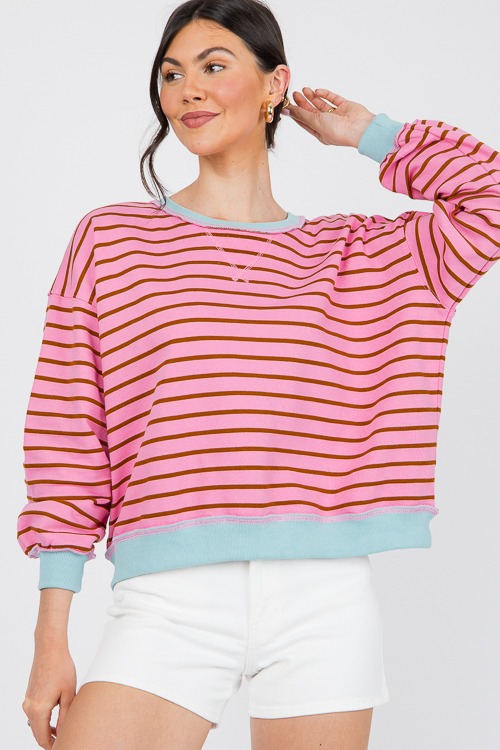 Contrast Trim Stripe Pullover, - 0523-70p.jpg