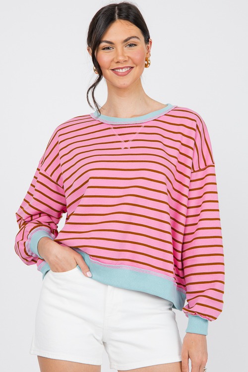 Contrast Trim Stripe Pullover, - 0523-72.jpg