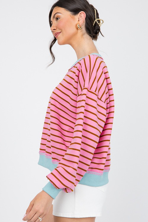 Contrast Trim Stripe Pullover, - 0523-75.jpg