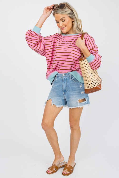 Contrast Trim Stripe Pullover, - 0523-76.jpg