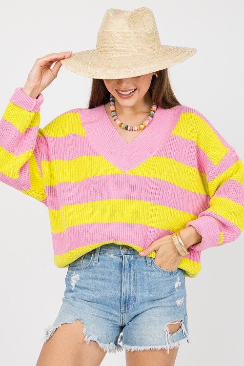 V-Neck Stripe Sweater, Pink/Lime - 0607-109.jpg