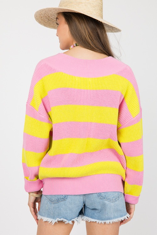 V-Neck Stripe Sweater, Pink/Lime - 0607-112.jpg