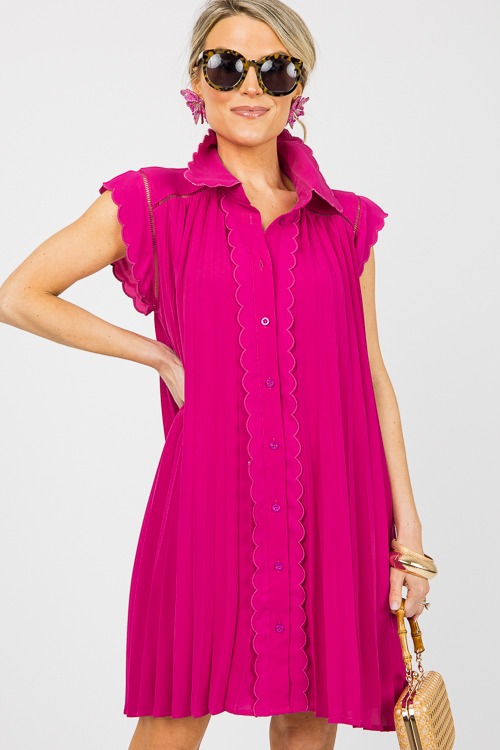 Scallop Pleated Shirt Dress, Magenta - 0607-48p.jpg