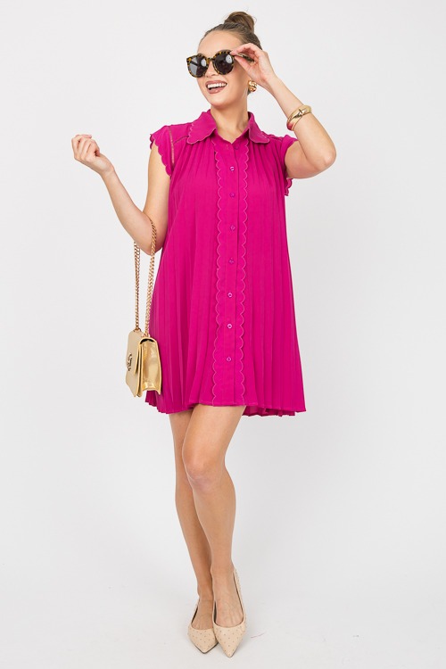 Scallop Pleated Shirt Dress, Magenta - 0607-50.jpg