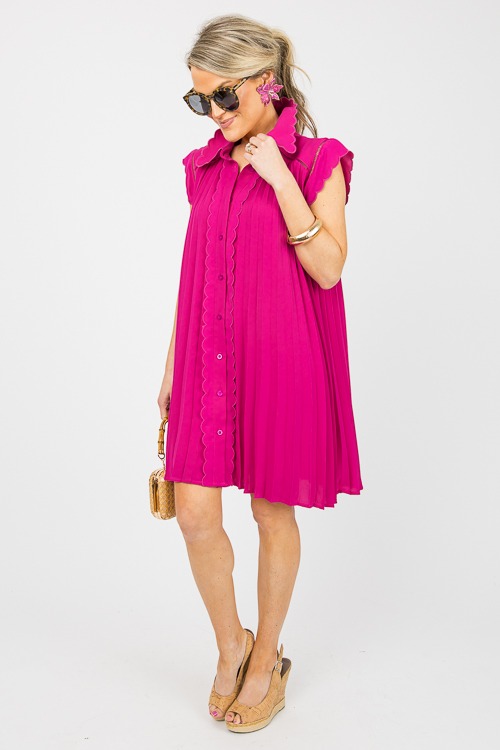 Scallop Pleated Shirt Dress, Magenta - 0607-54.jpg