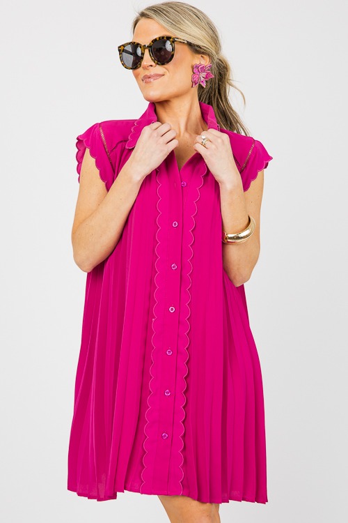 Scallop Pleated Shirt Dress, Magenta - 0607-55.jpg