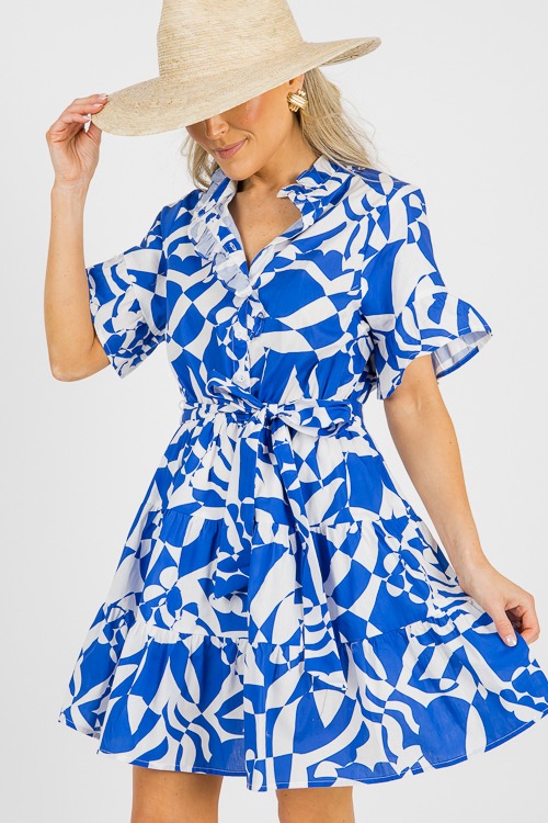 Ruffled Abstract Dress, Blue/Wh - 0611-110p.jpg