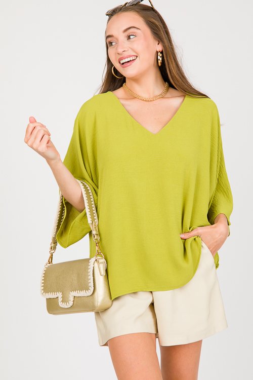 Boxy V Neck Blouse, Chartreuse