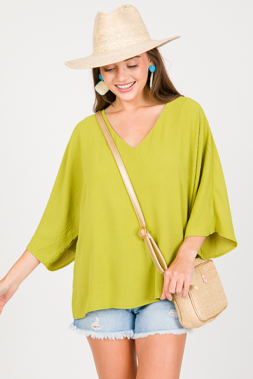 Boxy V Neck Blouse, Chartreuse