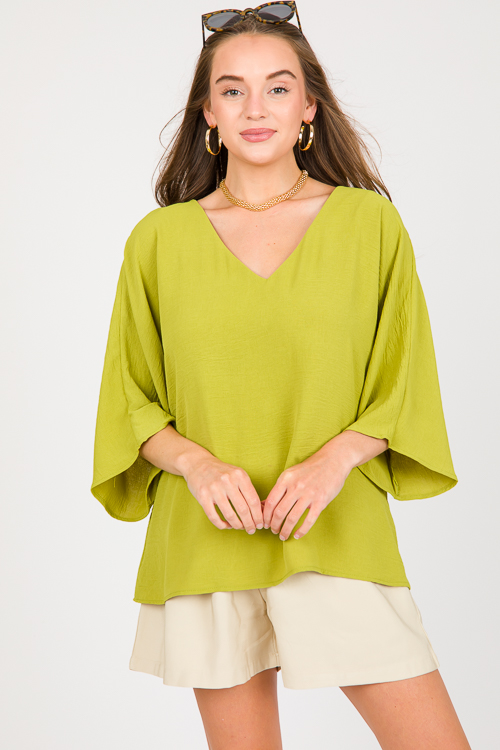 Boxy V Neck Blouse, Chartreuse