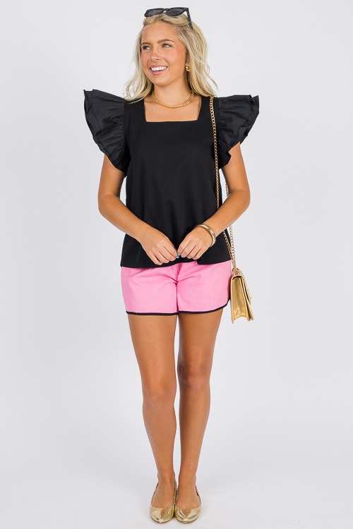 Contrast Trim Linen Shorts, Pink - 0619-114.jpg