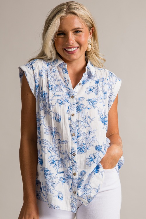 Blue Floral Gauze Button Top - 0621-477p.jpg