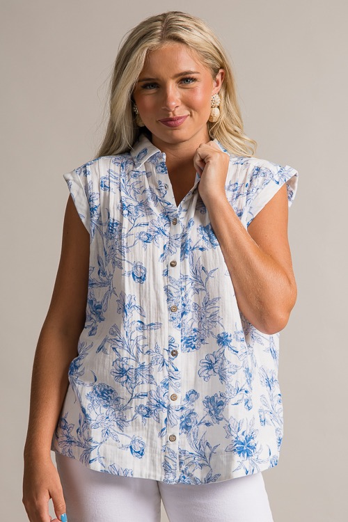 Blue Floral Gauze Button Top - 0621-480.jpg