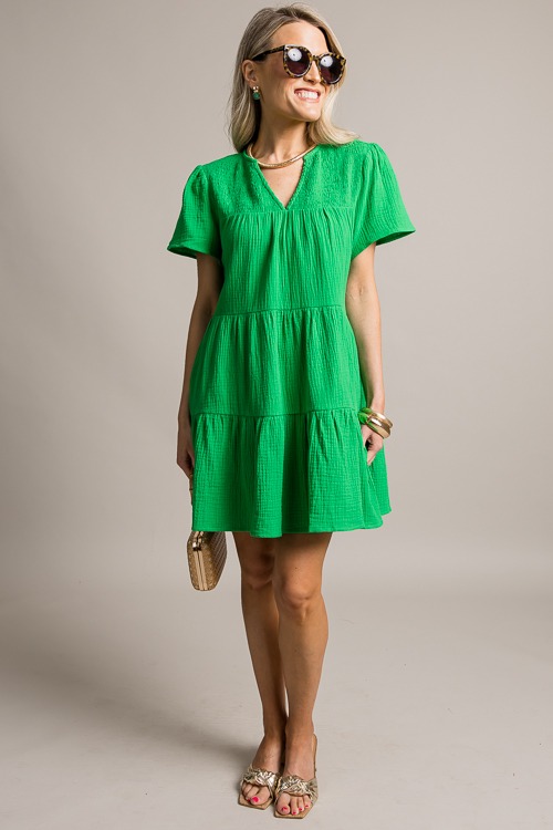 Smock Yoke Gauze Dress, Green - 0624-30.jpg