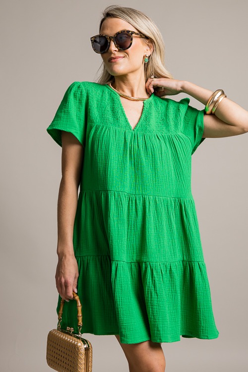 Smock Yoke Gauze Dress, Green - 0624-31.jpg