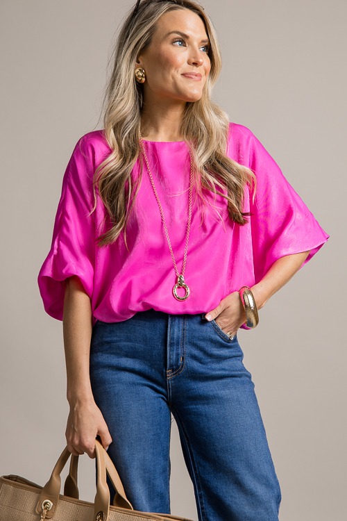 Satin Bubble Hem Blouse, Fuchsia - 0625-10.jpg