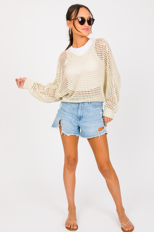 Open Weave Sweater, Cream Gold