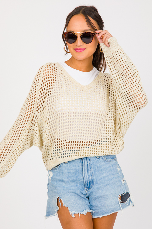 Open Weave Sweater, Cream Gold