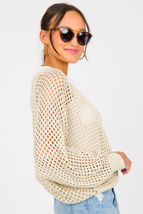 Open Weave Sweater, Cream Gold