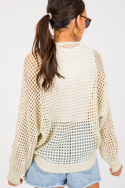 Open Weave Sweater, Cream Gold