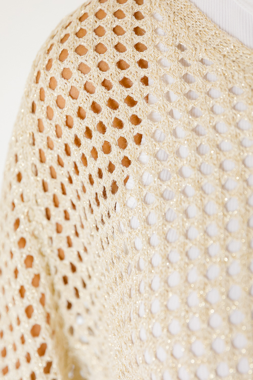 Open Weave Sweater, Cream Gold