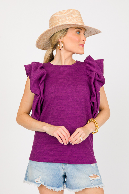 Ruffle Puff Sleeve Knit Top, Purple