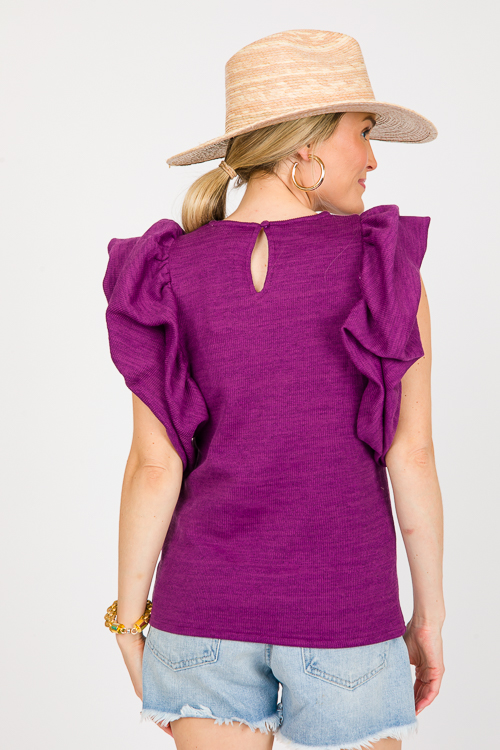 Ruffle Puff Sleeve Knit Top, Purple