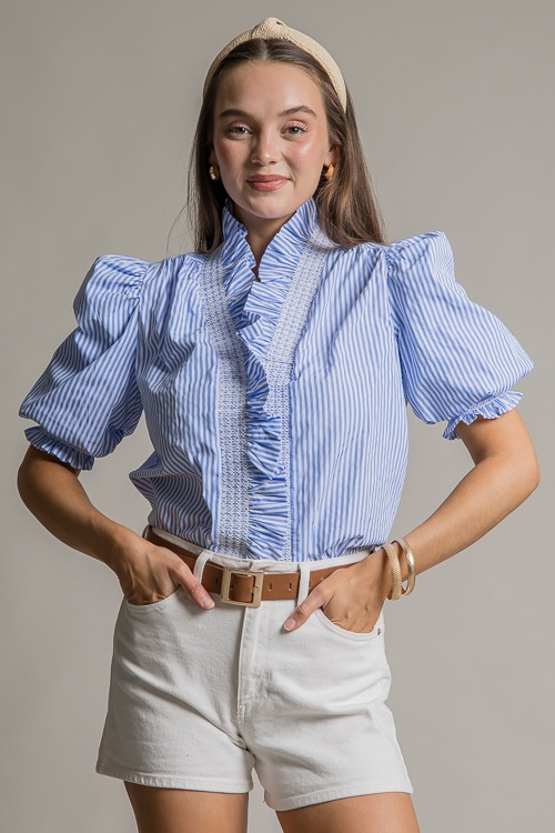 Poplin Stripe Ruffle Top, Blue - 0710-81.jpg