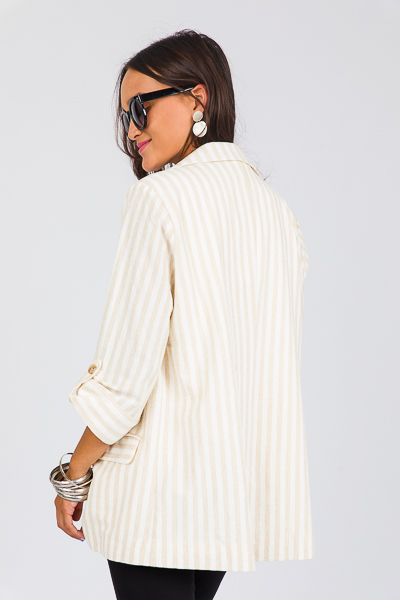 Striped Linen Blazer In White