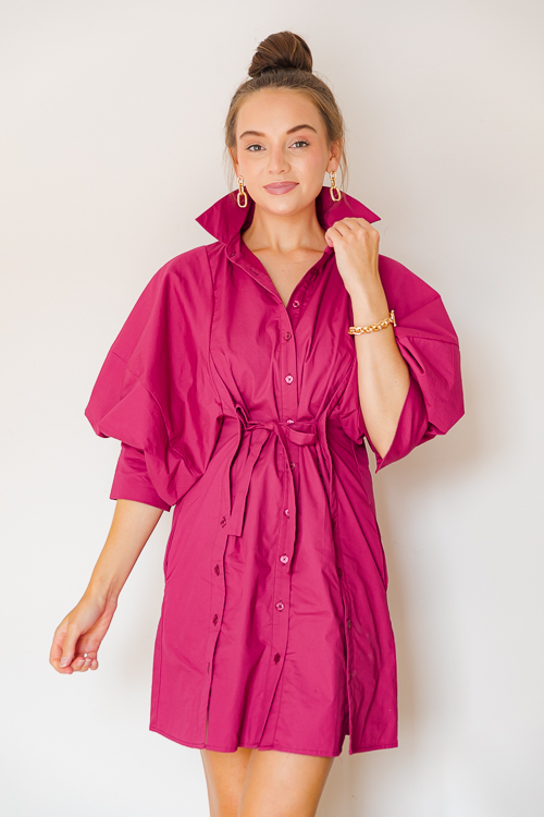 Button Up Tie Dress, Wine