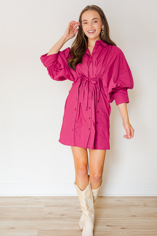 Button Up Tie Dress, Wine